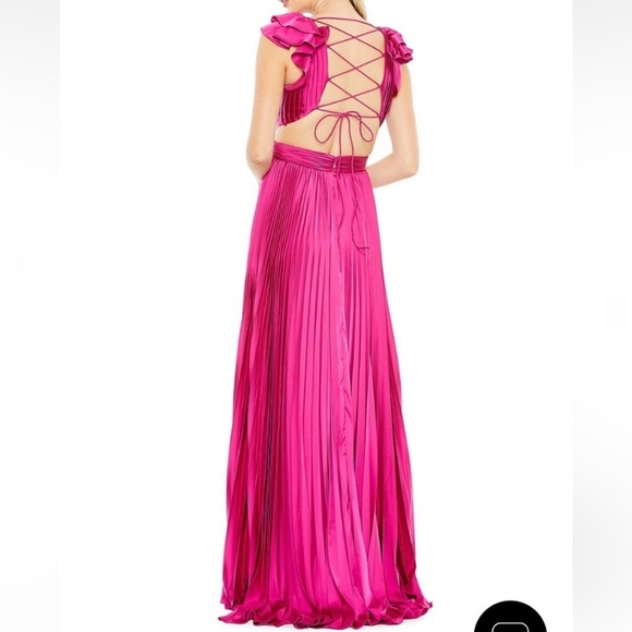 Mac Duggal Leena PLEATED RUFFLED CAP SLEEVE CUT OUT LACE UP GOWN 8 fushia - Picture 3 of 11